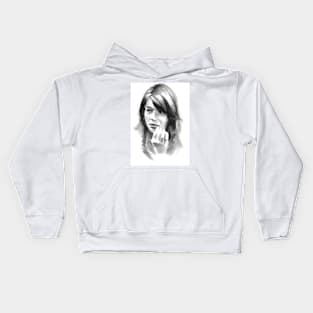 charcoal portrait of a woman Kids Hoodie